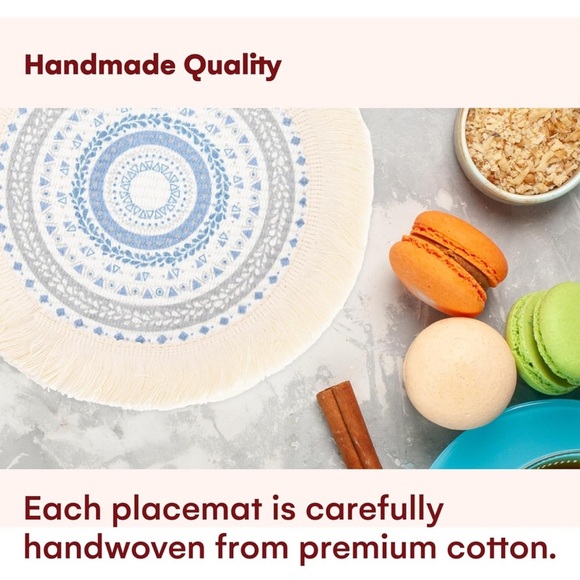 Round boho placemats 9x9 washable cotton tea spot Mats ( 4 ) - Picture 8 of 16